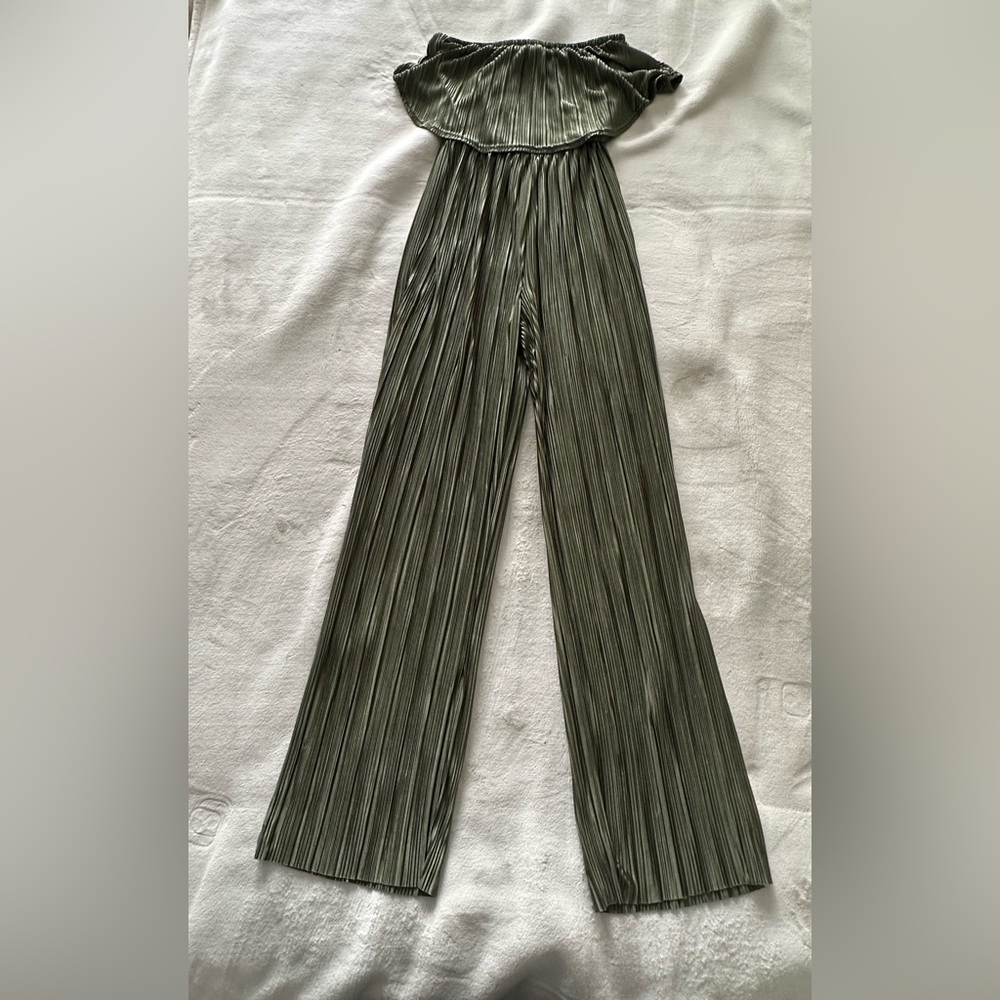 Women’s olive green strapless jumpsuit